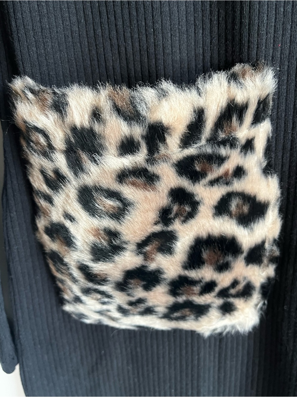 Crewcuts Black Ribbed Dress Leopard Print Faux-Fur Pockets Size 12 - Picture 11 of 11